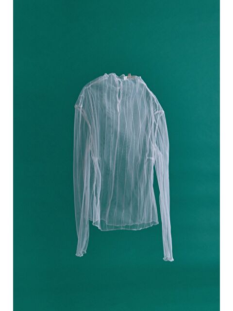 SATEEN Çizgili Transparan Bluz - Ekru - S000520980-19965