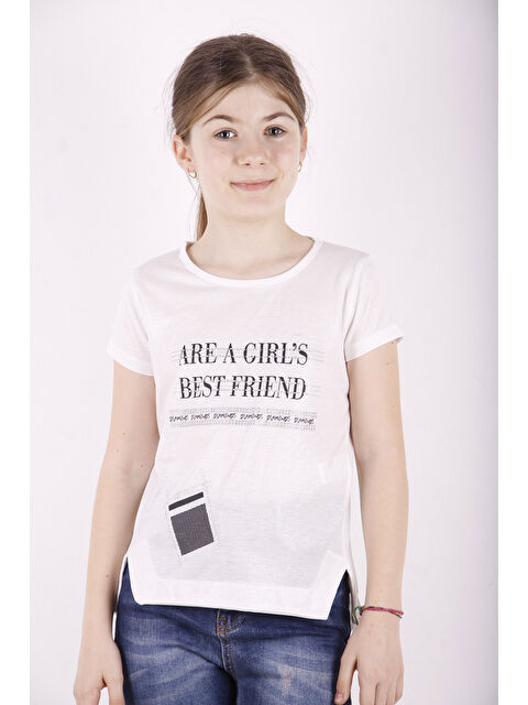 Toontoykids Kız Çocuk Best Friend Baskılı Taş Detaylı Tişört