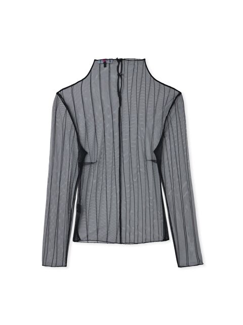 SATEEN Çizgili Transparan Bluz - Siyah - S000520980-19351