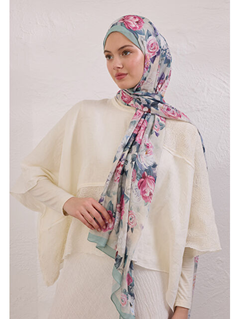 Fresh Scarfs MAGNOLIA DESEN RAMİ ŞAL SOFT YEŞİL - S000420265-37516