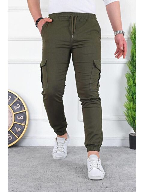 Comstar Erkek Yıkamalı Elastanlı Kumaş Kargo Bel Paça Lastikli