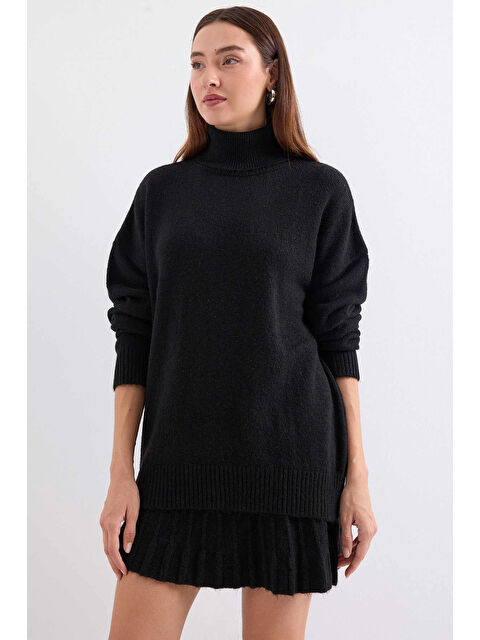 Hazelin Kadın Siyah Kazak Etek Triko İkili Takım HZL25W-BD1102641 - S000309883-19351