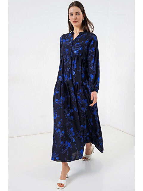 Bigdart Kadın Desenli Uzun Tesettür Elbise 2585 - Siyah 9