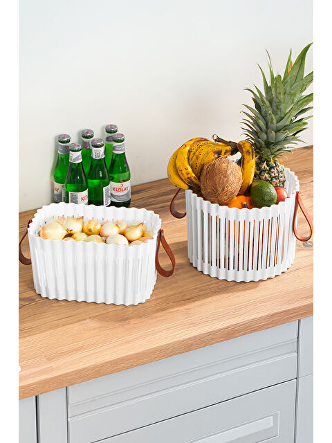 Porsima 4317 Beyaz 2'li Sepet Seti Banyo Mutfak Organizeri, Tezgah Üstü ve Çamaşır Sepeti - S000373216-20063