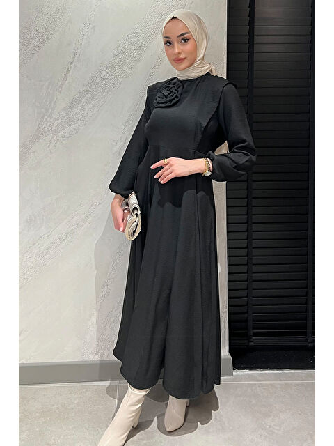 Julude Gül Detaylı Tesettür Kloş Elbise - S000361272-19351
