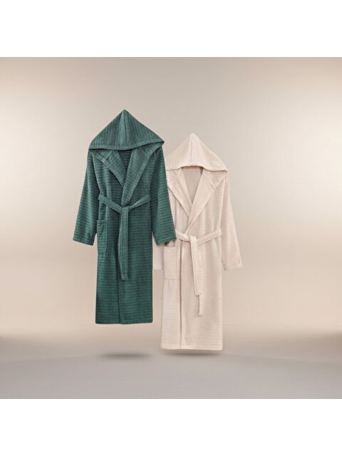 UPSTYLE 2li Kapüşonlu Bornoz Doğa Çağla Yeşili - Bej 2XL - S000530137-37220