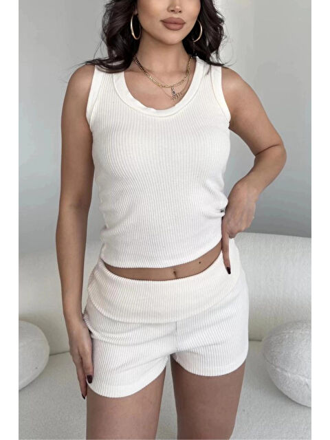 Hazelin Kadım Bej Bisiklet Yaka Fitilli Bluz HZL25W-ZK11971 - S000499001-19928