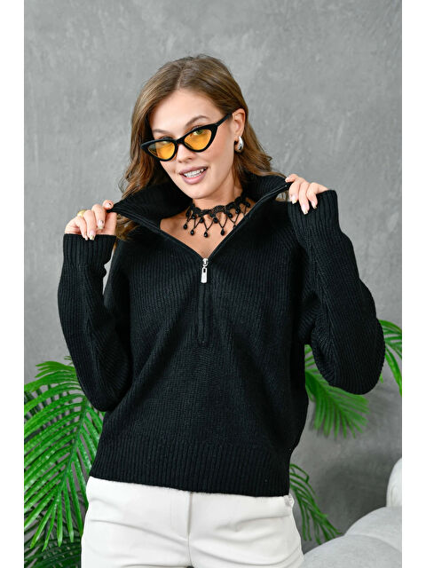 carla10 Kadın Fermuarlı Yaka Selanik Örgü Triko Kazak - S000497521-19351