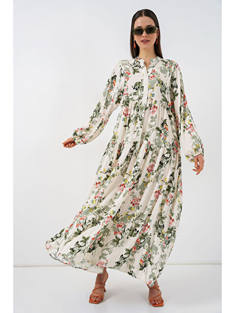 Bigdart Kadın Desenli Uzun Tesettür Elbise 2585 - C. Çağla