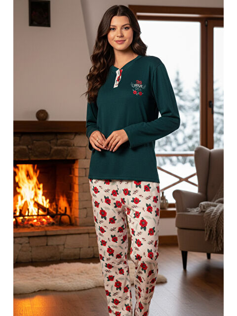 Remsa Kadın Termal Uzun Kol Pijama Takımı 4733 Koyu Yeşil - S000495972-19416