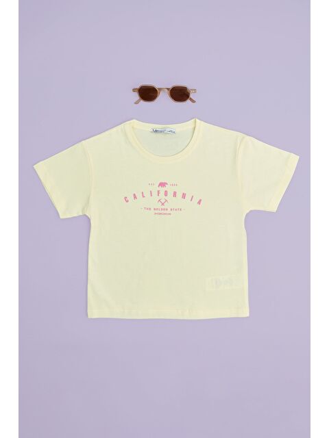 Fullamoda Calıfornıa Baskılı Crop Kız Çocuk Tişört