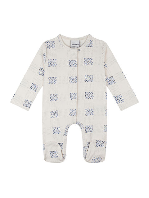 Antebies Organik Bej Ekose Uzun Kollu Kız Bebek Patikli Tulum