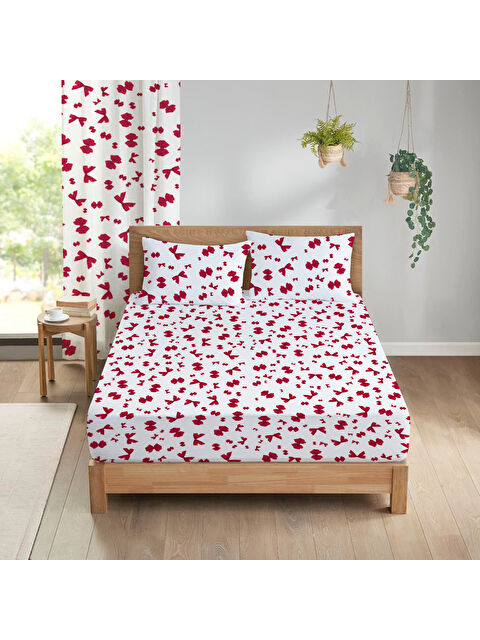 Evmila Kalp Desenli Baskılı Çift Kişilik 180x200 Cm Çarşaf Takımı - S000336764-23173