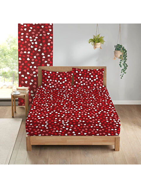 Evmila Kalp Desenli Baskılı Çift Kişilik 180x200 Cm Çarşaf Takımı - S000336767-23173