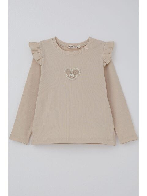 Breeze Kız Çocuk Uzun Kollu Tişört Arma Detaylı Bej (2-6 Yaş) - S000490181-19928