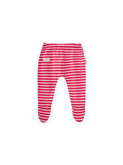 CİGİT Ayaklı Bebe Pantolon 0-6 Ay Pudra Mercan Çizgili - S000445071-7152