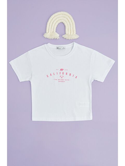 Fullamoda Calıfornıa Baskılı Crop Kız Çocuk Tişört
