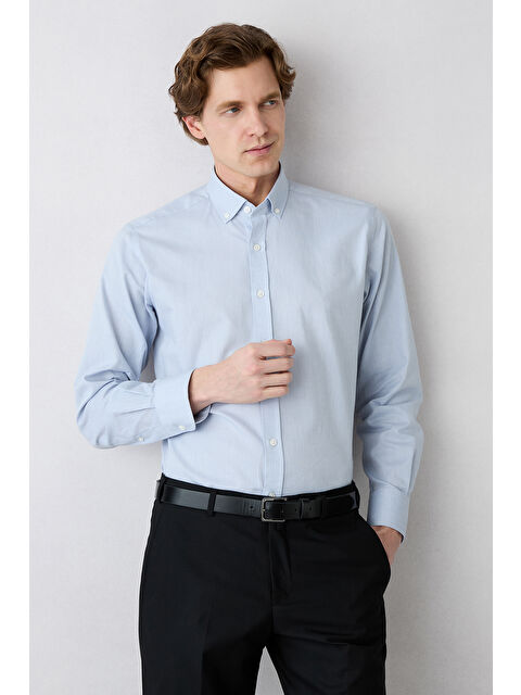 Kiğılı Uzun Kol Regular Fit Düğmeli Yaka Pamuk Oxford 4 Mevsim Gömlek