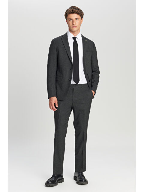 Altınyıldız Classics Erkek Antrasit Slim Fit Dar Kesim Mono Yaka Kapak Cepli Desenli Esnek Takım Elbise - S000463545-29666
