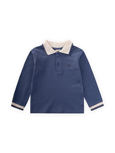 CİGİT Uzun Kollu Polo Yaka T-Shırt 2-14 Yaş İndigo Mavi - S000431146-23093
