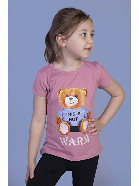 Toontoykids Kız Çocuk Ayıcık Baskılı Tişört