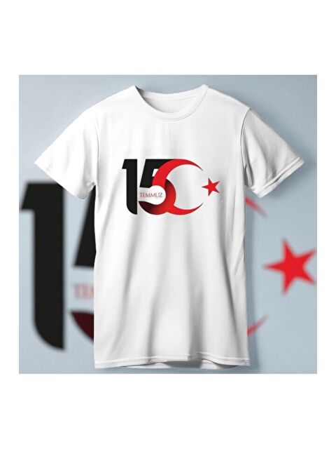 Jane's 15 Temmuza Özel Tasarım Ay Yıldız Baskılı T-shirt - Beyaz - S000528444-20063