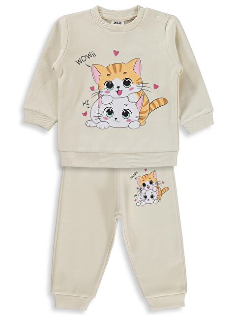 Civil Baby Kedi Baskılı 6-18 Ay Takım - Fil Dişi