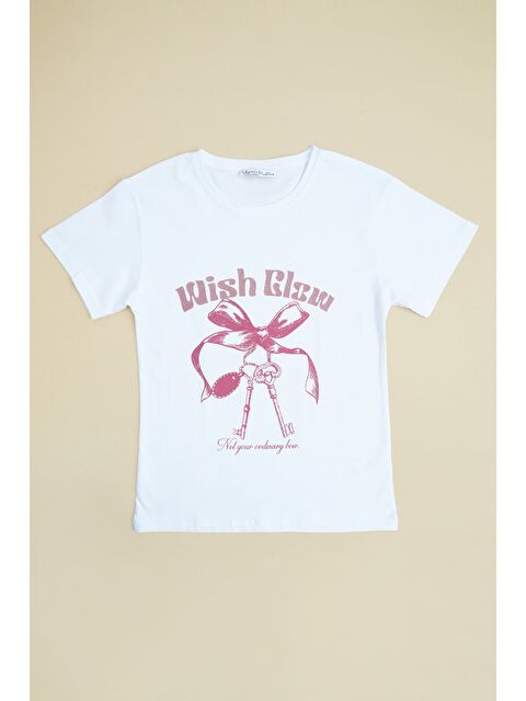 Fullamoda Fiyonk Ve Yazı Baskılı Kız Çocuk Tişört - S000532082-20063