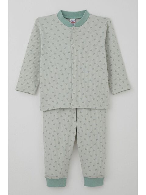 Breeze Erkek Bebek Pijama Takımı Mini Üçgenler Desenli Önden Çıtçıtlı Su Yeşili (4 Ay-1 Yaş) - S000527032-20054
