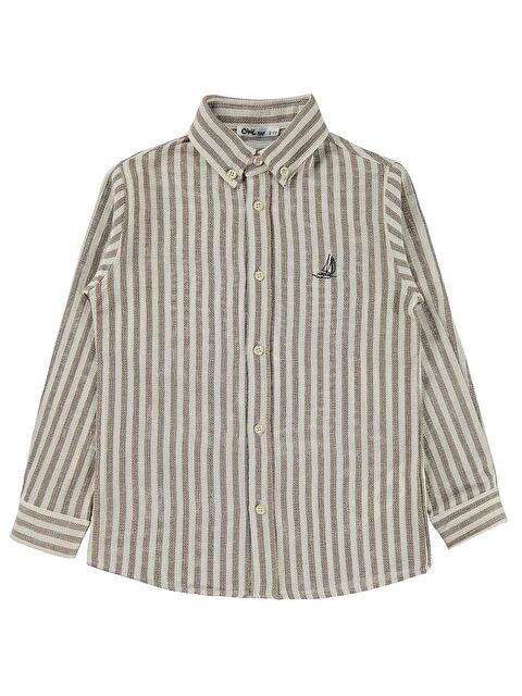 Civil Boys Çizgili Basic 10-13 Yaş Gömlek - Kahve 10-11 Yaş