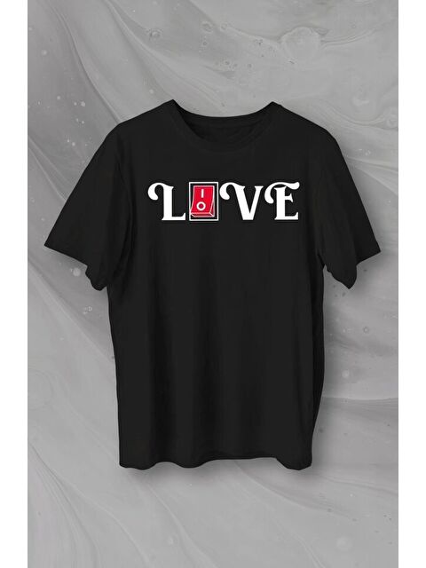 Jane's Sevgililer Günü İçin Özel Tasarım Love Baskılı T-shirt - Siyah - S000528447-19351
