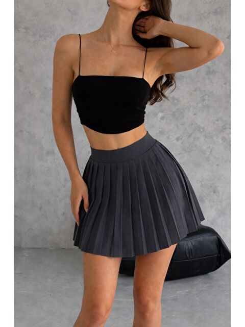 Tarz Cool Yüksek Bel Pileli Mini Etek Kadın Tenniscore Günlük Etek