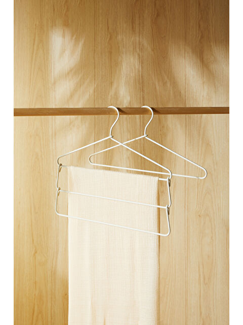 Ocean Home Textile 3 Katlı Ekru Renk Kumaş Kaplı Metal Giysi Askısı 42 x 41 x 0.5 cm - S000427536-19965