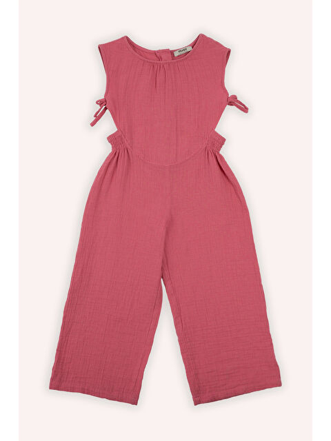 Panço Kız Çocuk Yuvarlak Yaka Bol Paça Yumuşak Dokulu Fuşya Salopet - S000508285-18686