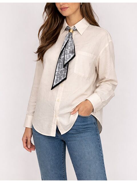 carla10 Fularlı Gömlek Ekru - S000530143-19965