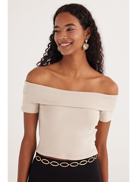 TUDORS Kadın Standart Fit Normal Kesim Taş Straplez Bluz - S000521018-25636