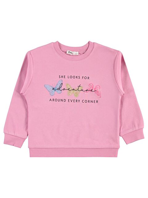 Civil Girls Renkli Kelebek Baskılı 2-5 Yaş Sweatshirt - Pembe 4-5 Yaş - S000492958-20024