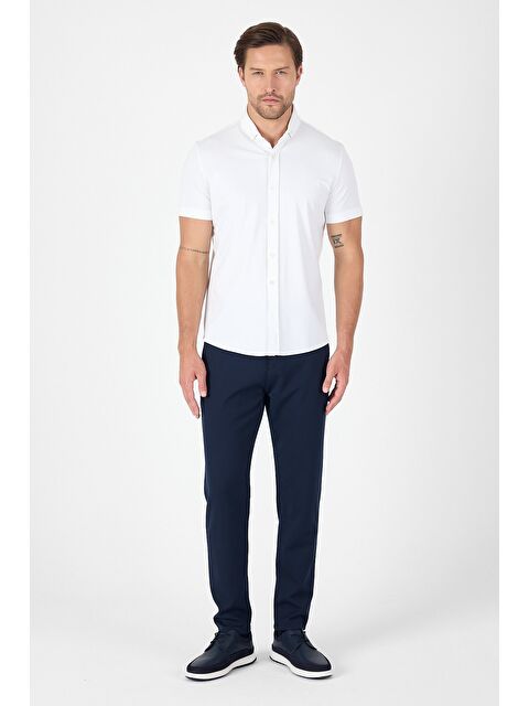 İMZA Beyaz Kısa Kol Düğmeli Yaka Cepsiz Performans Ürün Slim Fit Büyük Beden Gömlek 1004250256 - S000426844-20063