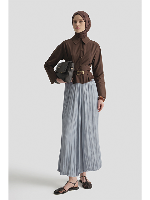 ARMİNE Kırışık Efektli Saten Etek Mavi - S000504748-17234