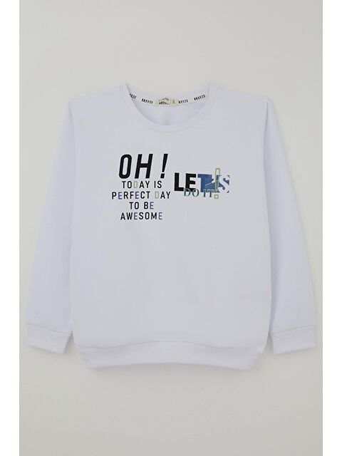 Breeze Erkek Çocuk Sweatshirt Renkli Yazı Baskılı Beyaz (10-16 Yaş)