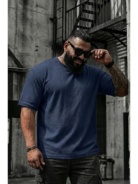 Oksit Kabuk Desen Elastanlı Erkek Büyük Beden Gofre (Kabartma) Dokulu T-Shirt - S000506363-17234