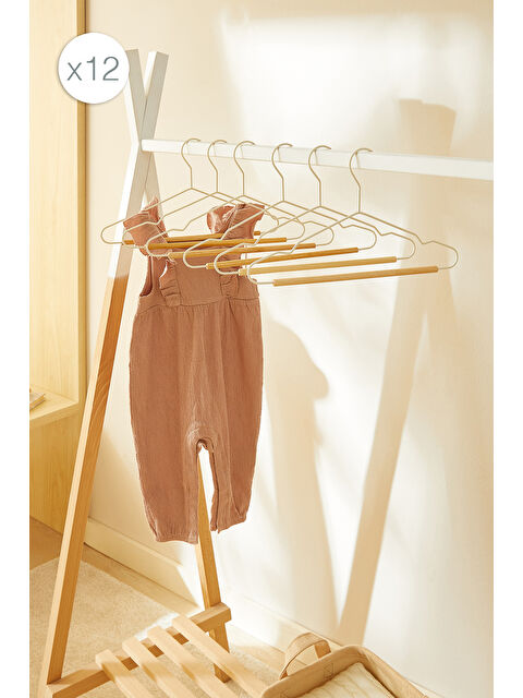 Ocean Home Textile 12'li Ahşap Destekli Mat Beyaz Renk Kauçuk Kaplamalı Metal Çocuk Giysi Askısı 18 x 32 x 0.3 cm - S000351336-20063