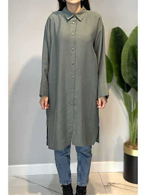 Remsa Lyocell Oversize Uzun Gömlek Tunik 7488 Haki - S000512182-18547