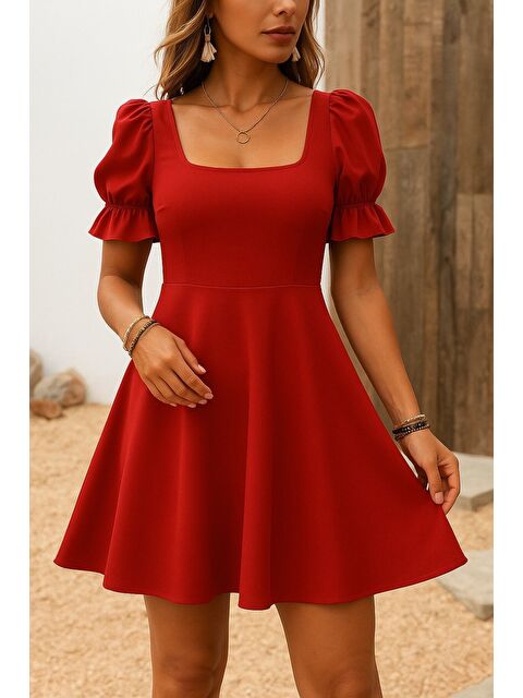 Jane's Kadın Kısa Kollu Kare Yakalı Kiloş Ithal Krep Elbise - S000528453-20045