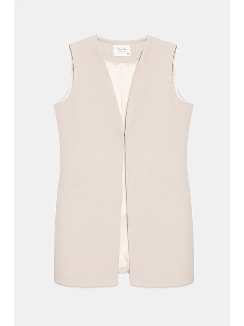 Saade Taş Kadın V Yaka Agraf Kapama Rahat Kesim Cepli Dokuma Uzun Yelek - S000497523-25636