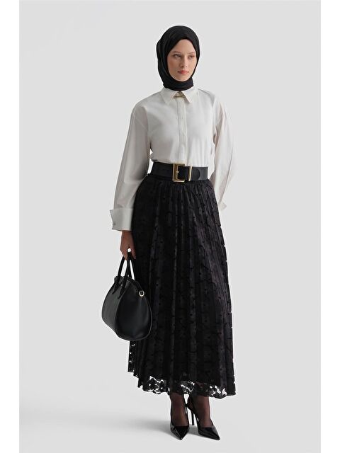 ARMİNE Dantelli Piliseli Etek Siyah - S000518818-19351