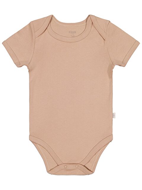 Civil Baby Düz Renkli Kısa Kol 1-3 Yaş Çıtçıtlı Badi - Kahverengi