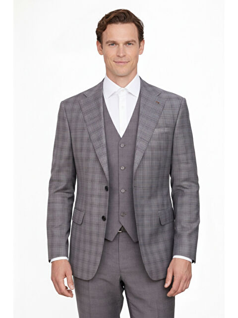Sabri Özel Gri-Kahve Combined Vest Suit - S000523805-5267