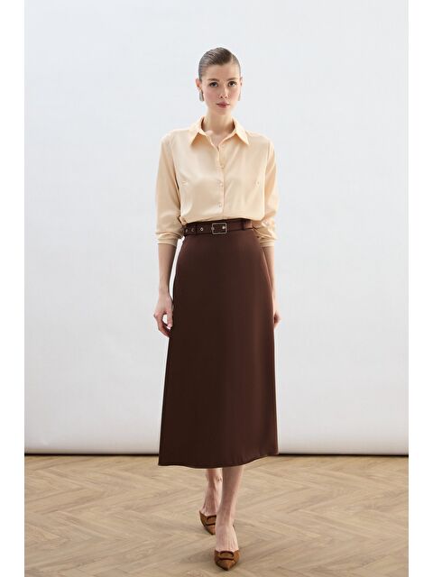 SATEEN Kemerli Saten Etek - Kahve - S000508214-19413