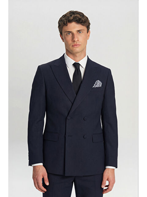 Sabri Özel Giotelli Erkek Lacivert Slim Fit Sivri Yaka Kruvaze 6 Drop Klasik Smokin & Damatlık - S000523806-21164